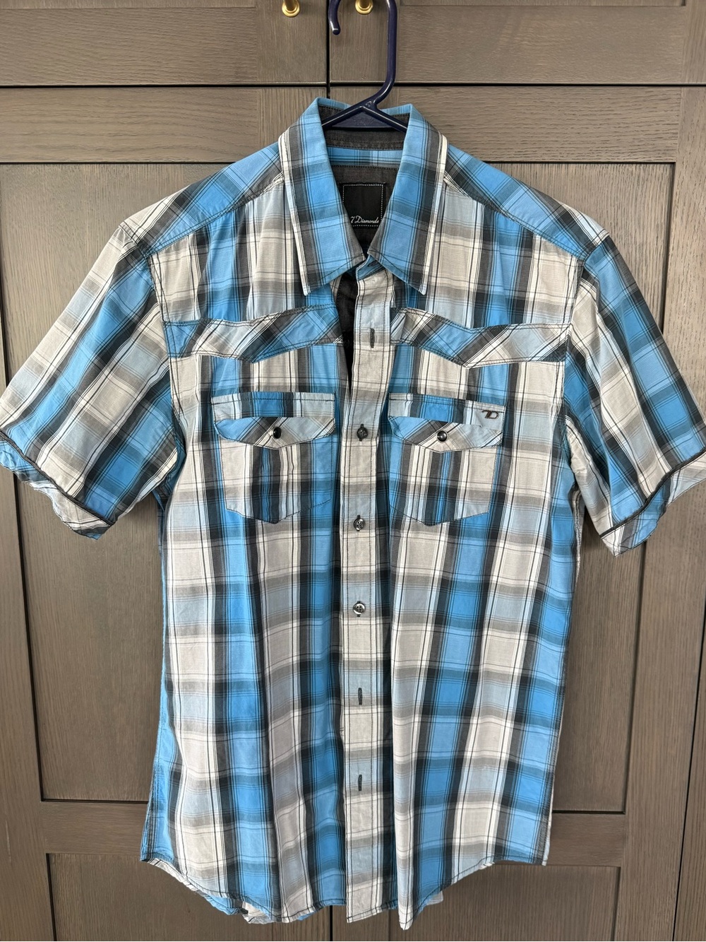 7 Diamonds Short-Sleeve Plaid Button-Down Shirt - Blue/White Men’s M